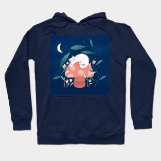 Cute white cat with, mushroom and curious flowers, version 1 Hoodie